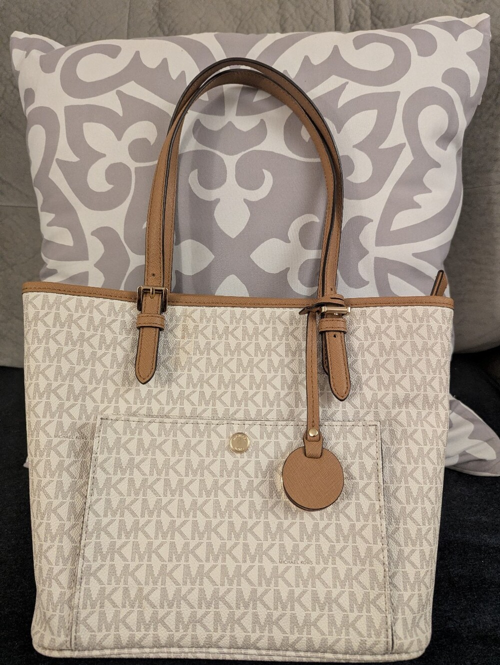 Michael Kors Beige Logo medium Tote with Tan Trim